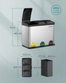 Cos de gunoi colectare selectiva 3 x 15 L, Songmics, 60.5x40.5x48.5 cm, inox, argintiu