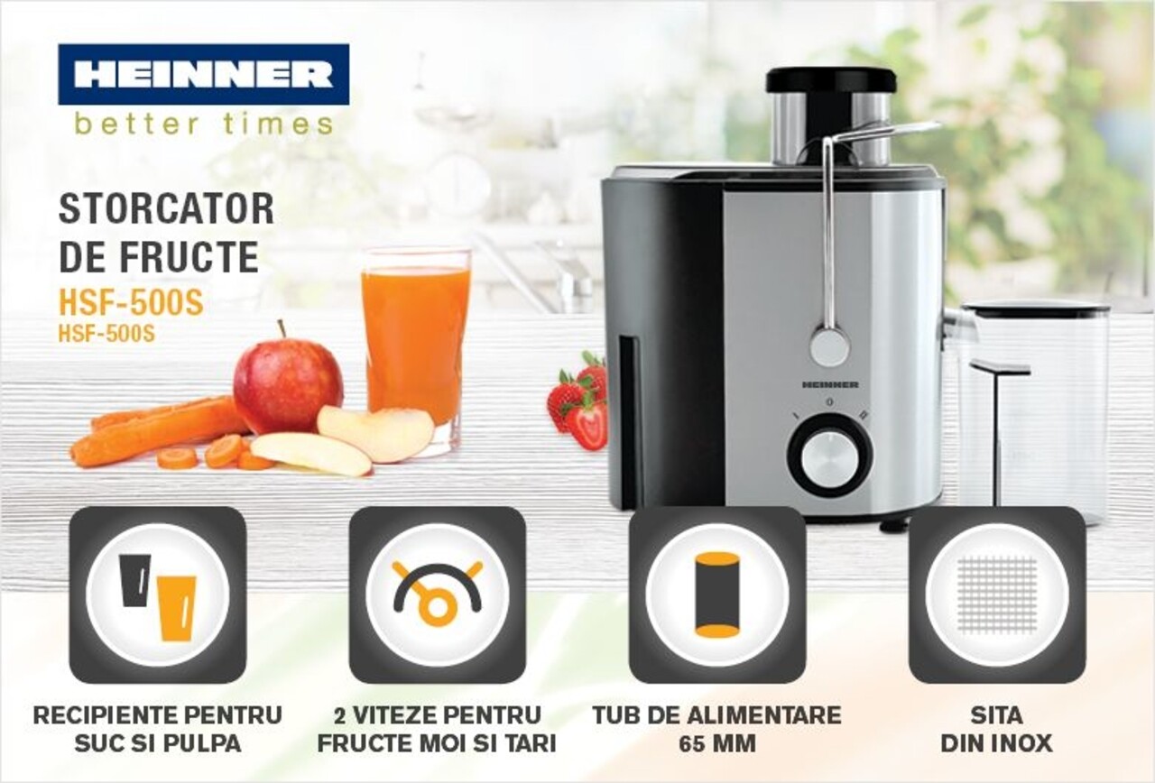 Storcator De Fructe Heinner, 500 W, 2 Viteze, Gri/negru