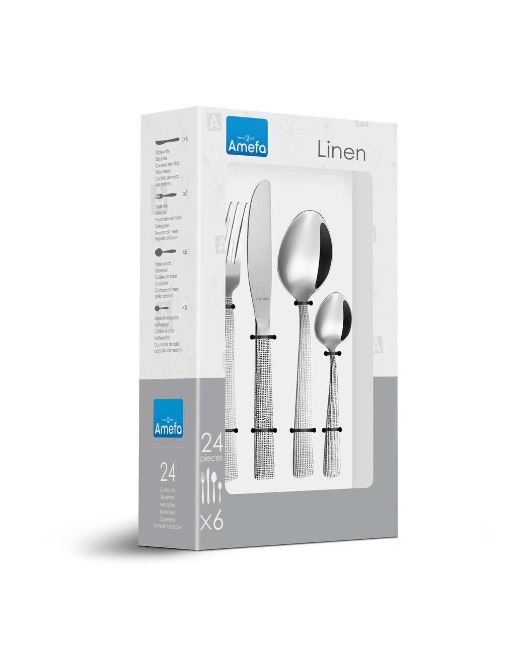 Set tacamuri 24 piese Linen, Amefa, 6 persoane, inox 18/0, argintiu — imaginea 9