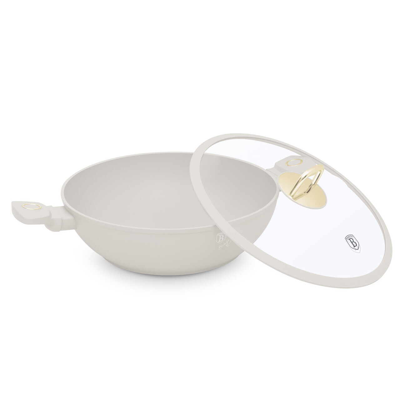 Tigaie Wok cu capac Berlinger Haus, Sahara, 30 cm, aluminiu forjat, crem mat - imagine 5