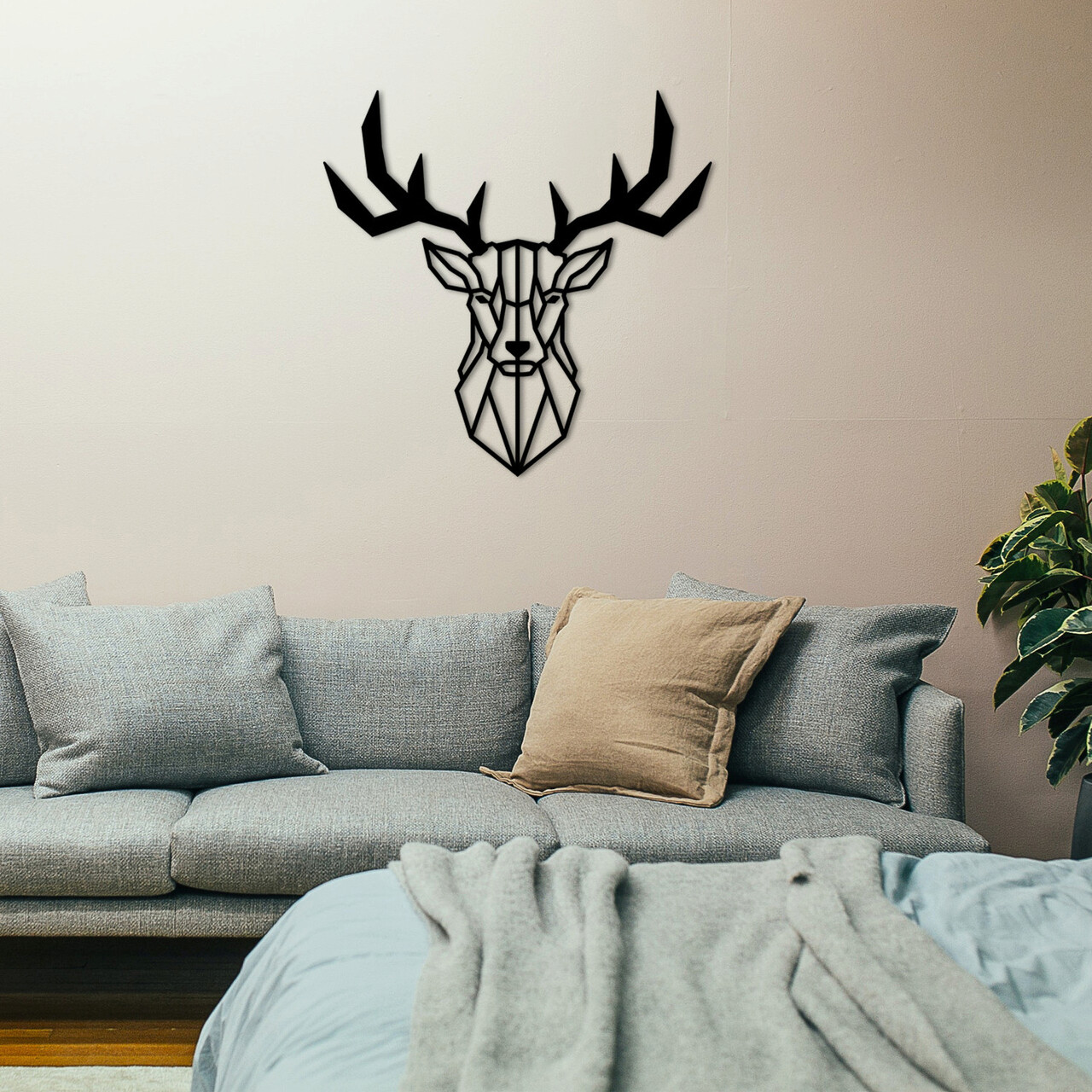 Decoratiune de perete, Deer2 Metal Decor, Metal, Dimensiune: 27 x 50 cm, Negru