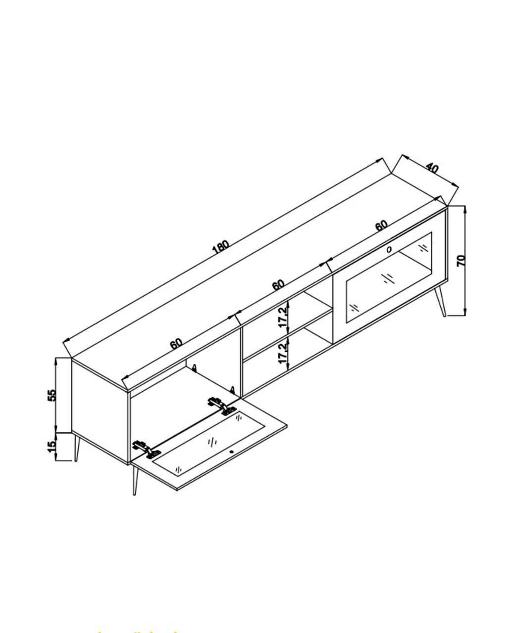Comoda TV, Wolina, Wire 180, 180x55x41 cm, 100% PLANCĂ DE PARTICULAȚI VOLTATE, Stejar