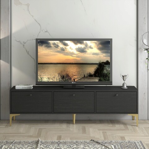 Comoda TV, Wood'n Love, Etna, 160 x 30 x 49 cm, pal/metal, negru/auriu
