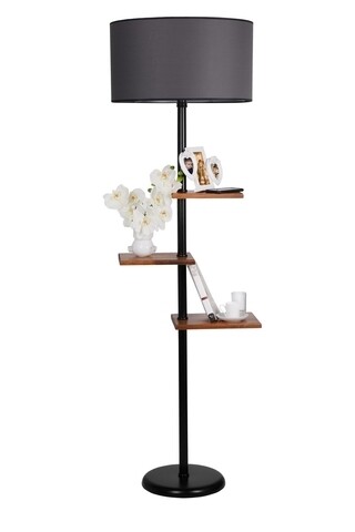 Lampadar cu 3 rafturi, Luin, 8270-7, E27, 60 W, metal/lemn/textil 8270-7