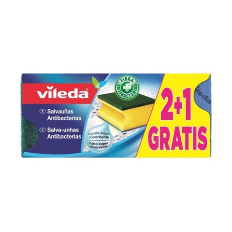 Set 3 bureti cu 2 fete pentru vase, Vileda, microfibra/burete