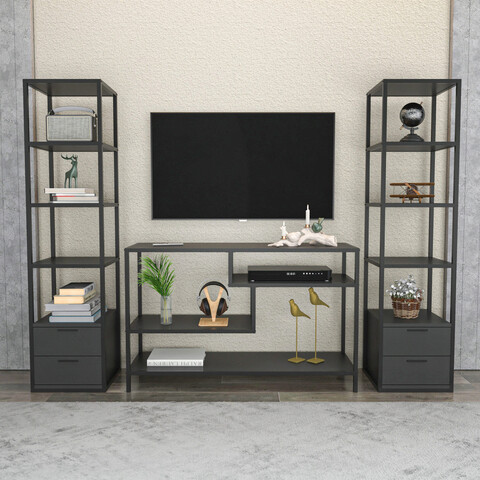 Comoda TV, Retricy, Robbins, 198x39x160 cm, PAL, Negru / Antracit mezoni.ro