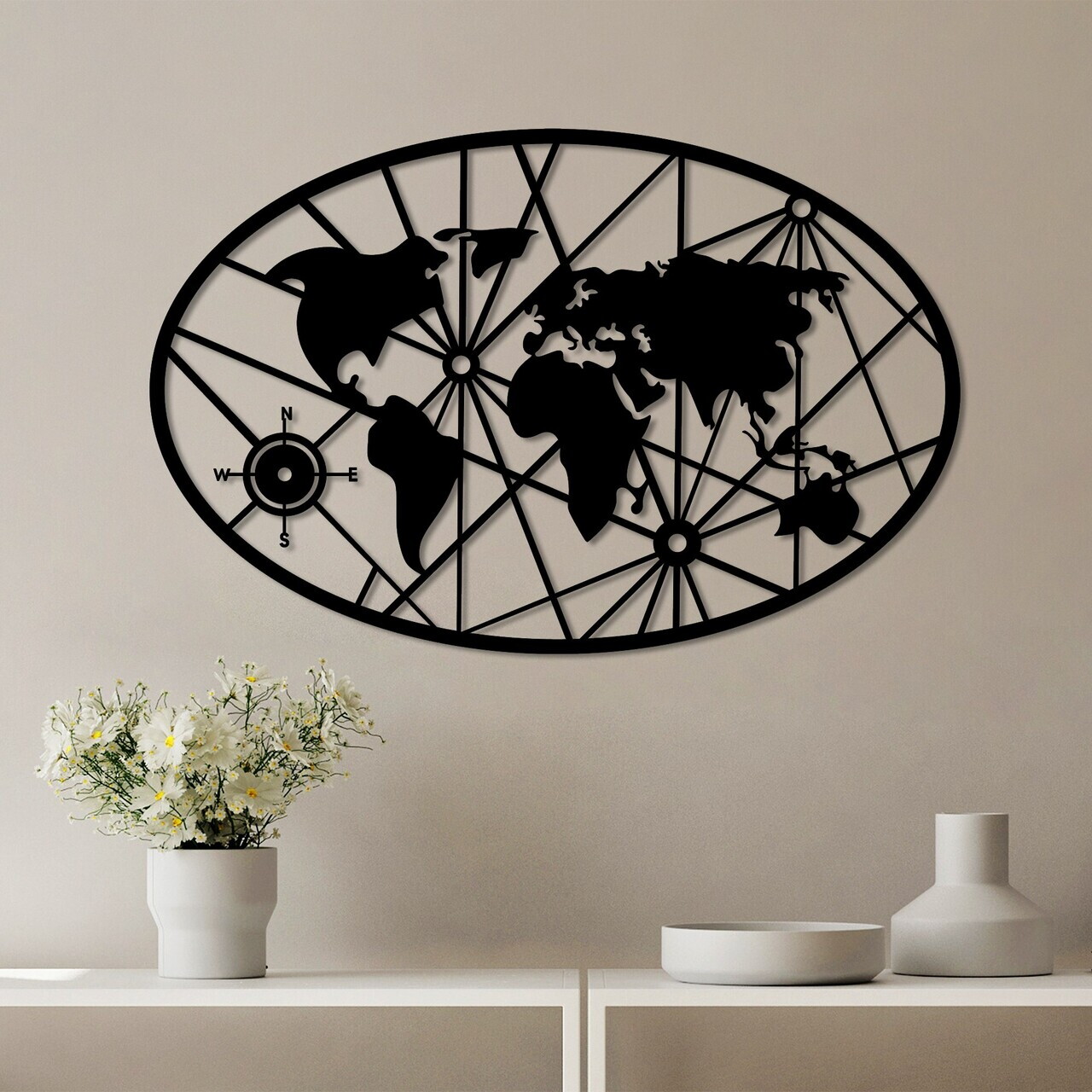 Decoratiune de perete, World Map 8-L v2, Dimensiuni: 60 x 92 cm, Negru