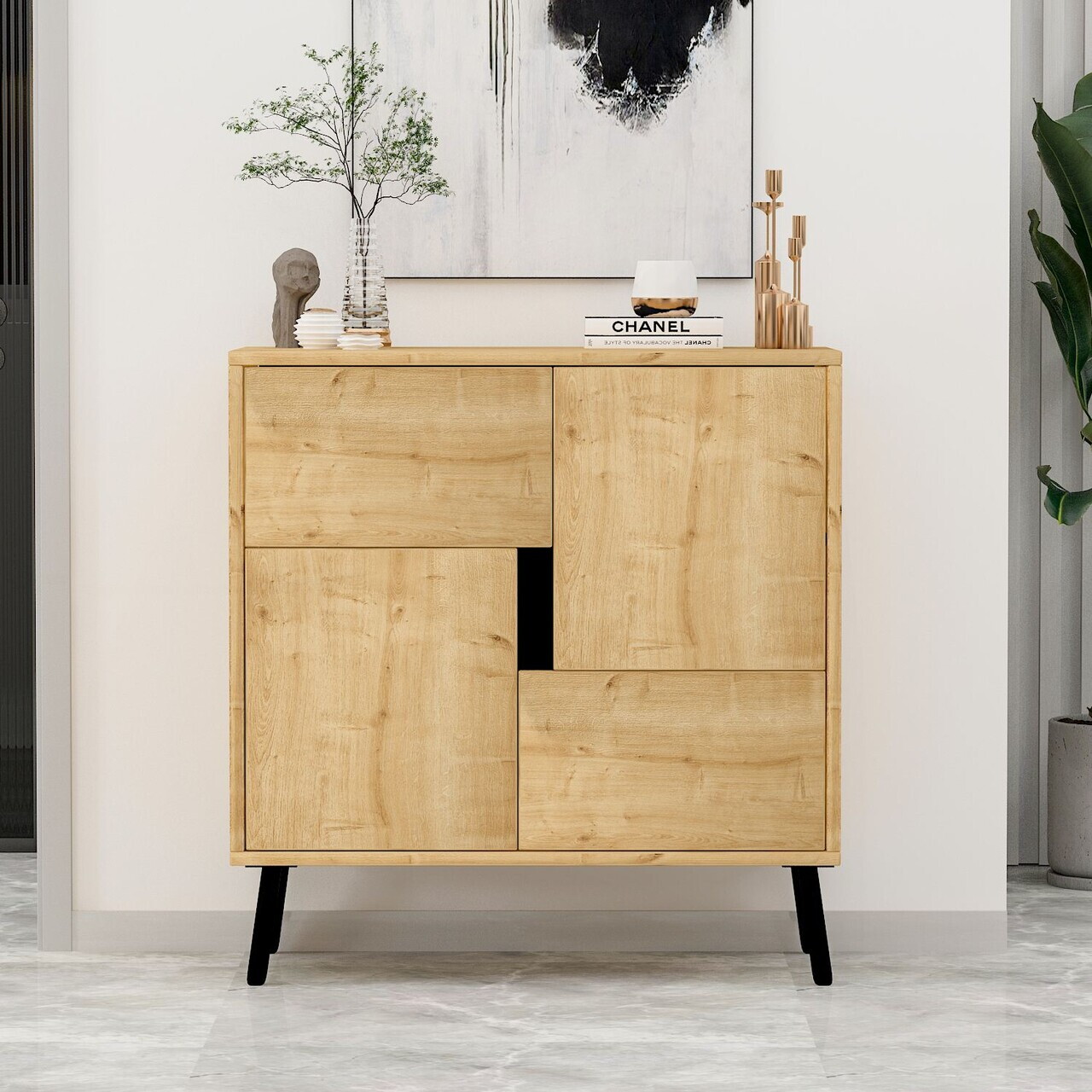 Dulap multifunctional, Hanah Home, Darien, 76.5x79.5x35 cm, PAL, Stejar Safir / Lemn Negru — imaginea 2
