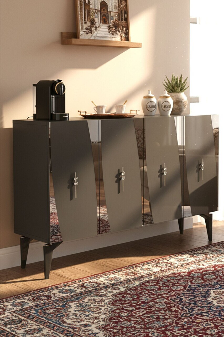 Consola, Hanah Home, Elips 120, 120x75x32 cm, Antracit / Argintiu — imaginea 2