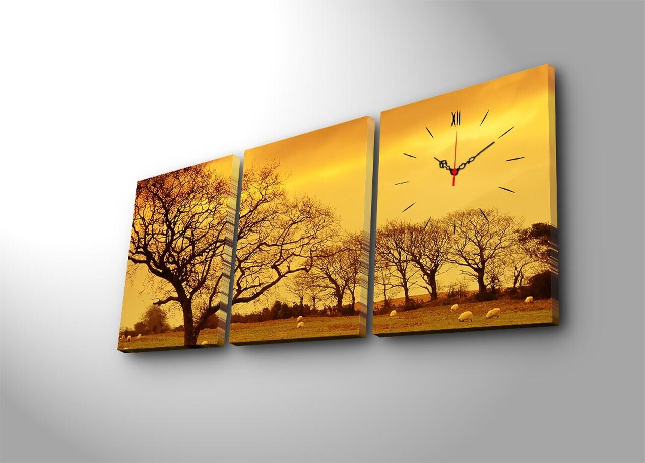 Ceas de perete, 3P3040CSMOR-7, PÂNZĂ DIN PIELE ÎNTOARSĂ, 30 x 40 cm, 3 piese, Multicolor — imaginea 3