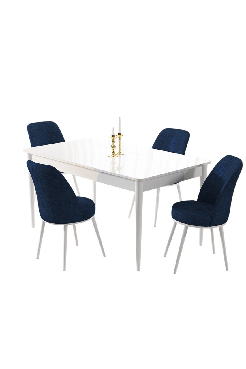 Set masa si scaune (5 piese), Hanah Home, Pir, Alb / Bleumarin — imaginea 2