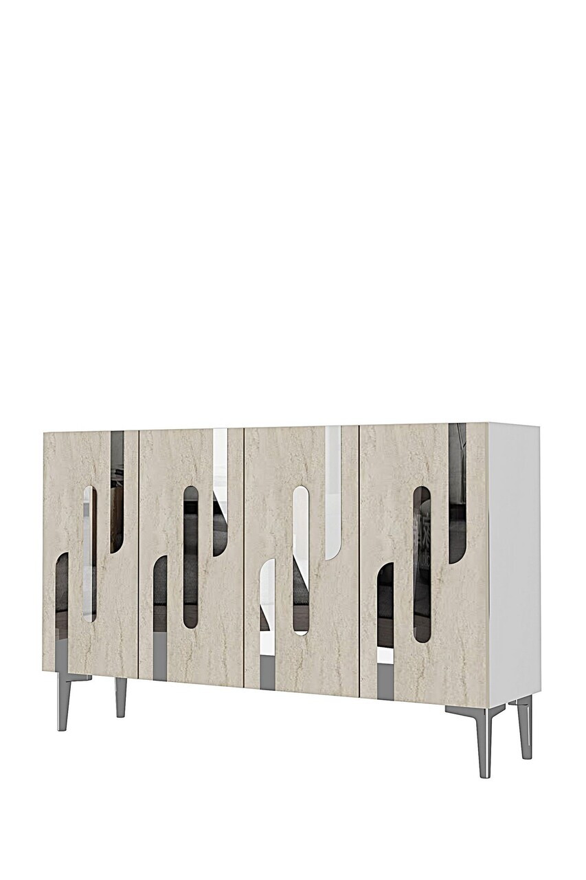 Consola, Hanah Home, Ece 120, 120x75x32 cm, White / Travertine / Silver — imaginea 3