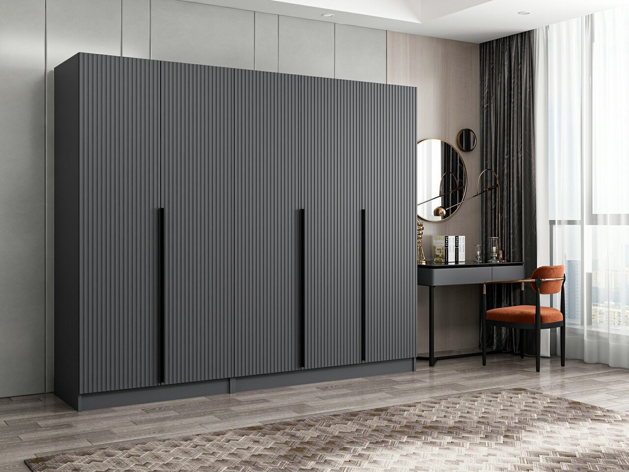 Dulap pentru haine, Minerva, Kale Plus, 225x210x52 cm, PAL, Antracit - 1 | YEO