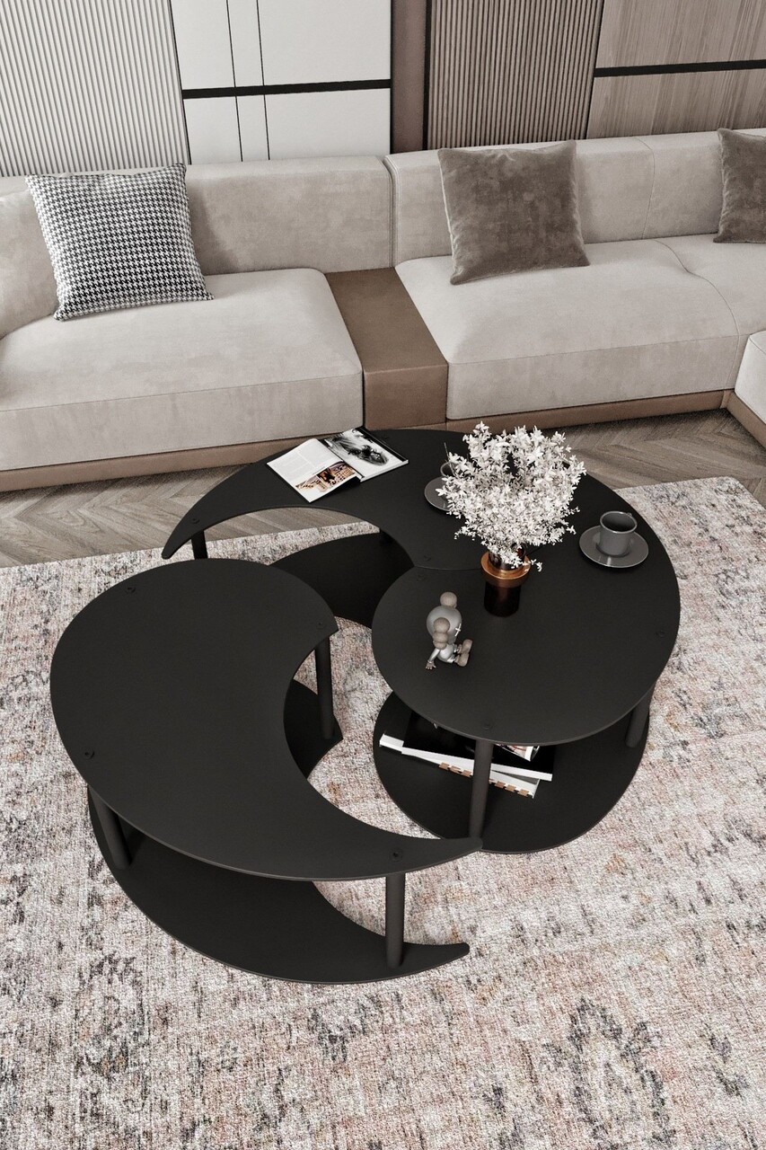 Set masute de cafea, Hanah Home, Yin Yang 3 70, Negru - view 3