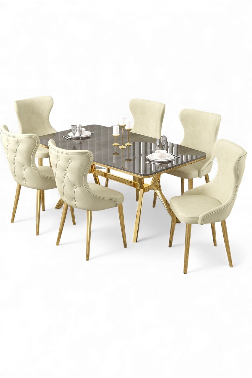 Set masa extensibila si scaune, Hanah Home, Esla, Antracit / Auriu / Crem - view 2