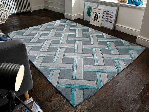 Poza Covor lucrat manual, Parquet Grey Duck Egg, Flair Rugs, 160 x 230 cm, lana, multicolor