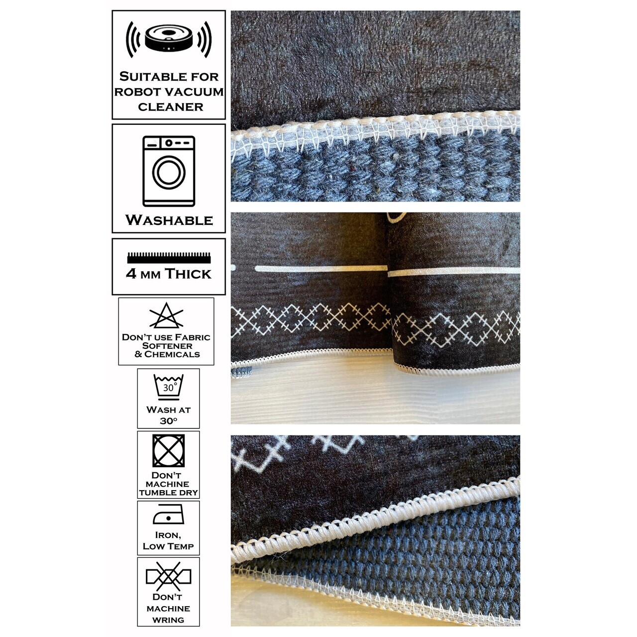 Covor, Woopamuk107, 140x140 cm, Bumbac/Poliester, Albastru navy - view 7