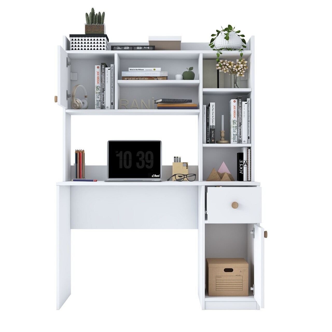 Set birou si biblioteca, Hanah Home, HA128, 120x166x50 cm, PAL melaminat, Alb - view 9