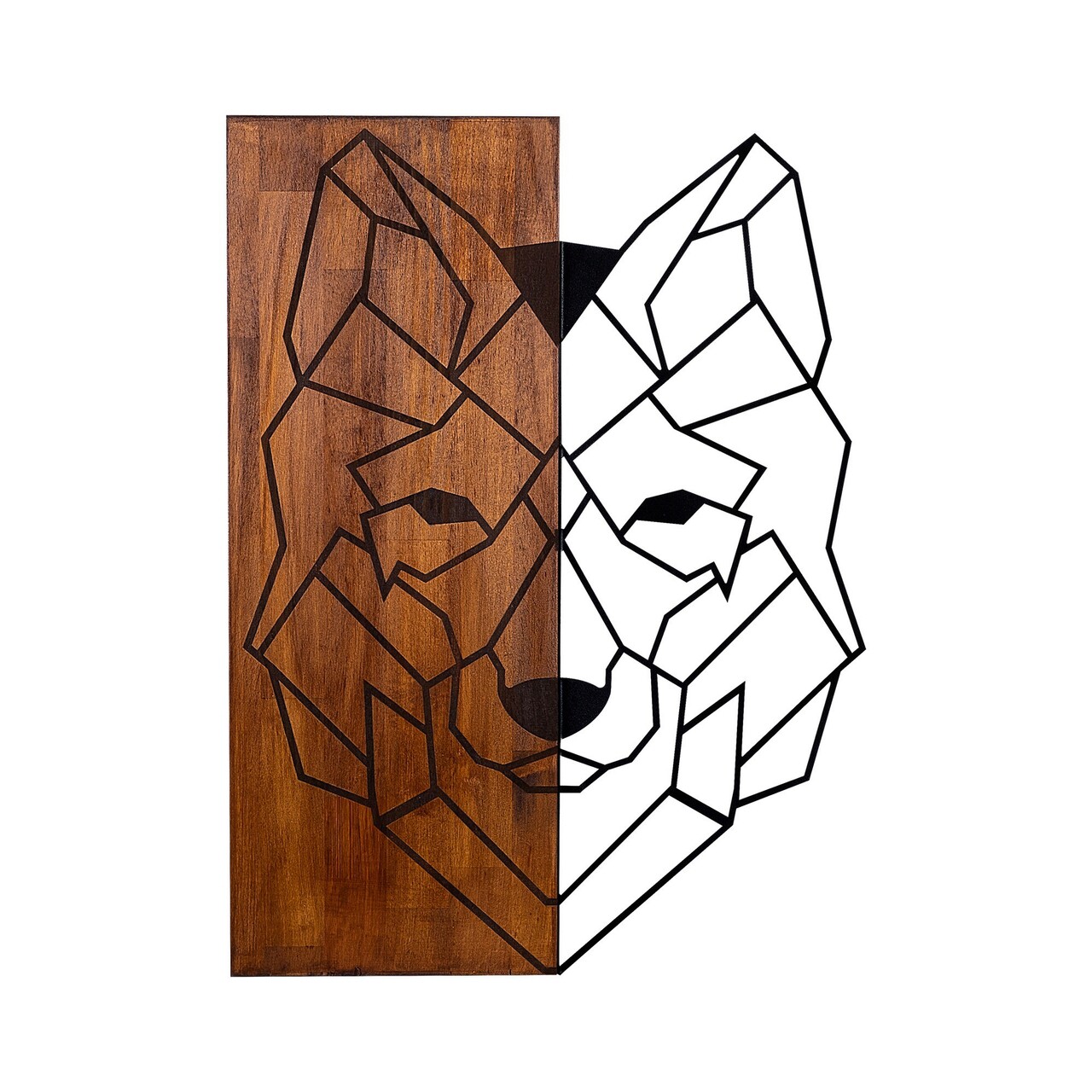 Decoratiune de perete, Wolf1, 50% lemn/50% metal, Dimensiune: 45,5 x 58 cm, Nuc / Negru - 1 | YEO