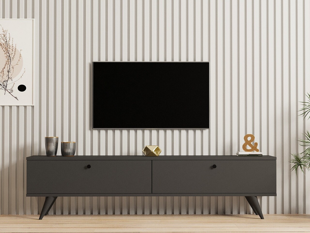 Comoda TV, Puqa Design, Paris, 160x40x25 cm, PAL, Antracit - 2 | YEO