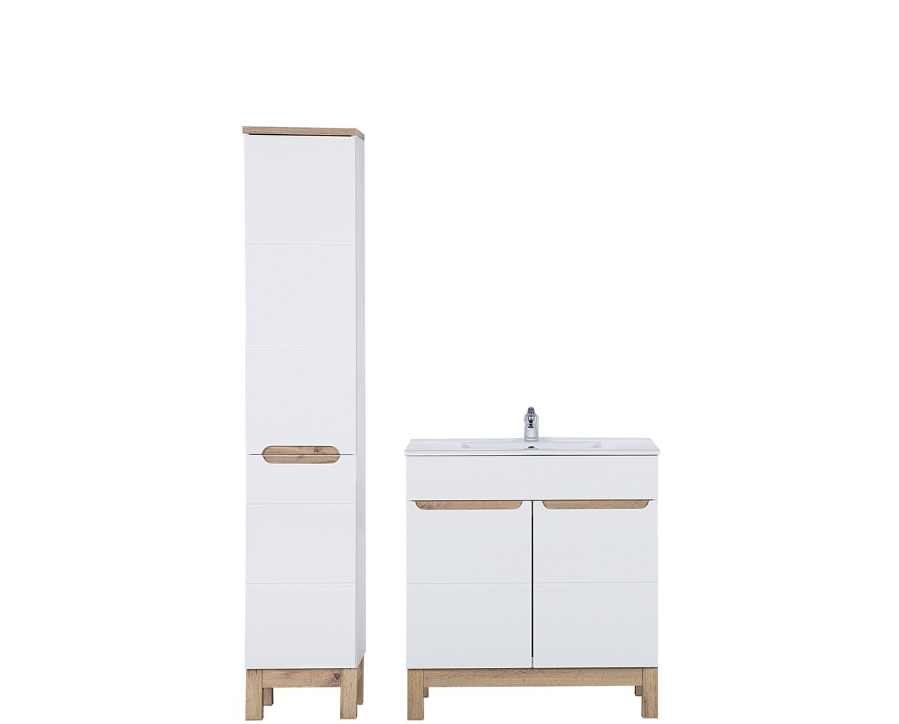 Set mobilier baie Bali White Lava 80 cm 804, dulap inalt si masca cu lavoar, Comad, MDF/PAL, alb - view 2