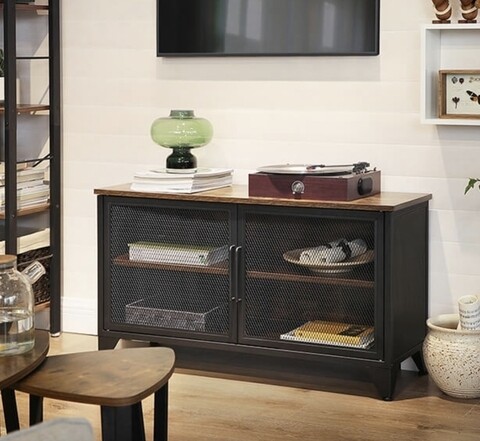 Bufet inferior Industrial, Vasagle, 100 x 35 x 55.5 cm, otel/PAL, maro rustic/negru
