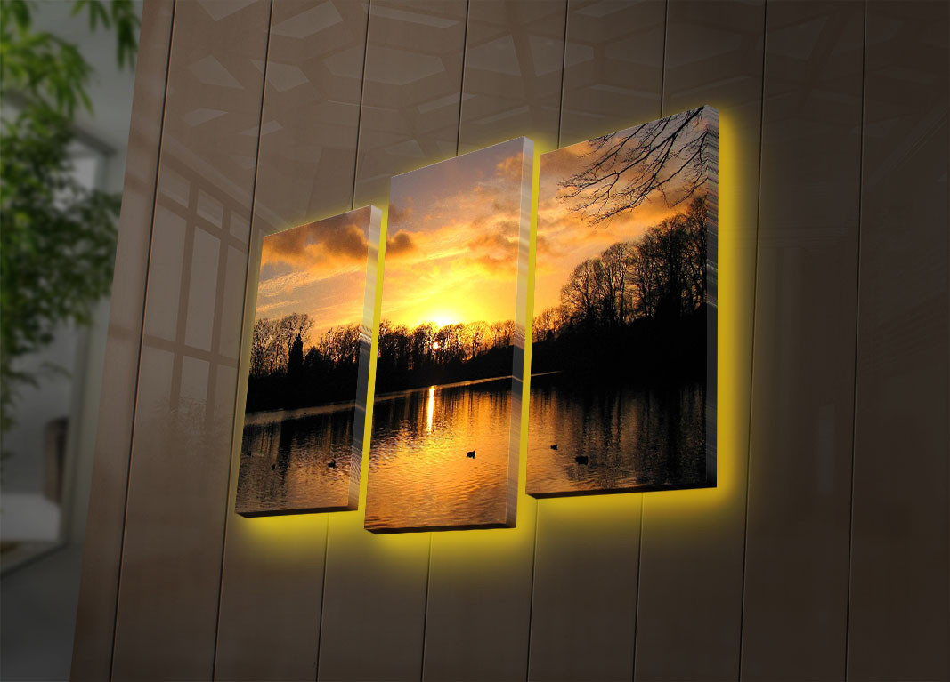 Tablou decorativ cu lumina LED, 3PATDACT-22, PÂNZĂ DIN PIELE ÎNTOARSĂ, 20 x 39 cm, 2 piese, Multicolor