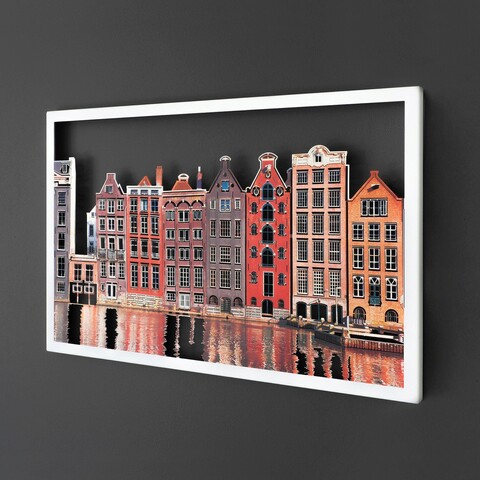 Decoratiune de perete, Amsterdam Houses, Otel, 45 x 70 cm, Alb