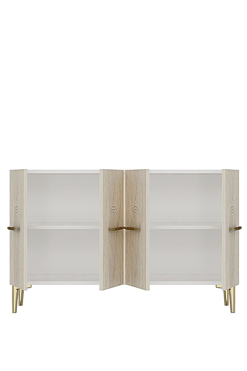 Consola, Hanah Home, Ida 120, 120x79x32 cm, White / Travertine / Gold - view 6