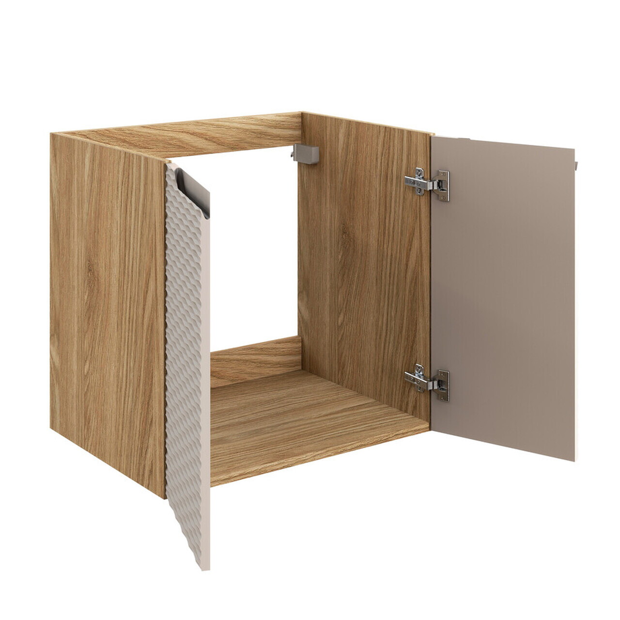 Set mobilier baie, dulap dublu cu lavoar, 90 cm D Un Nika, Ocean Beige, Comad, MDF/PAL laminat, stejar — imaginea 9