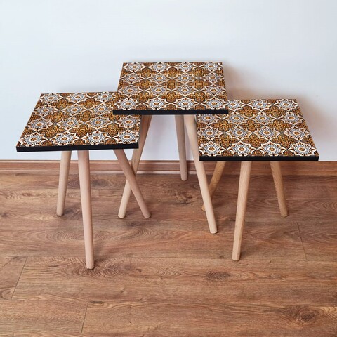 Set masute 3 piese, Leona, 3Shp52, Portocaliu / Alb / Negru