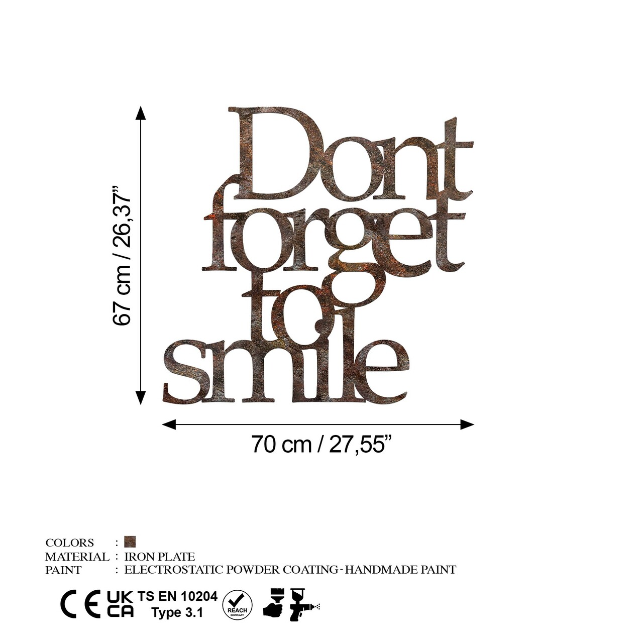 Decoratiune de perete, Rusty Dont Forget For Smile, Dimensiune: 67 x 70 cm, Maro antichizat - view 7