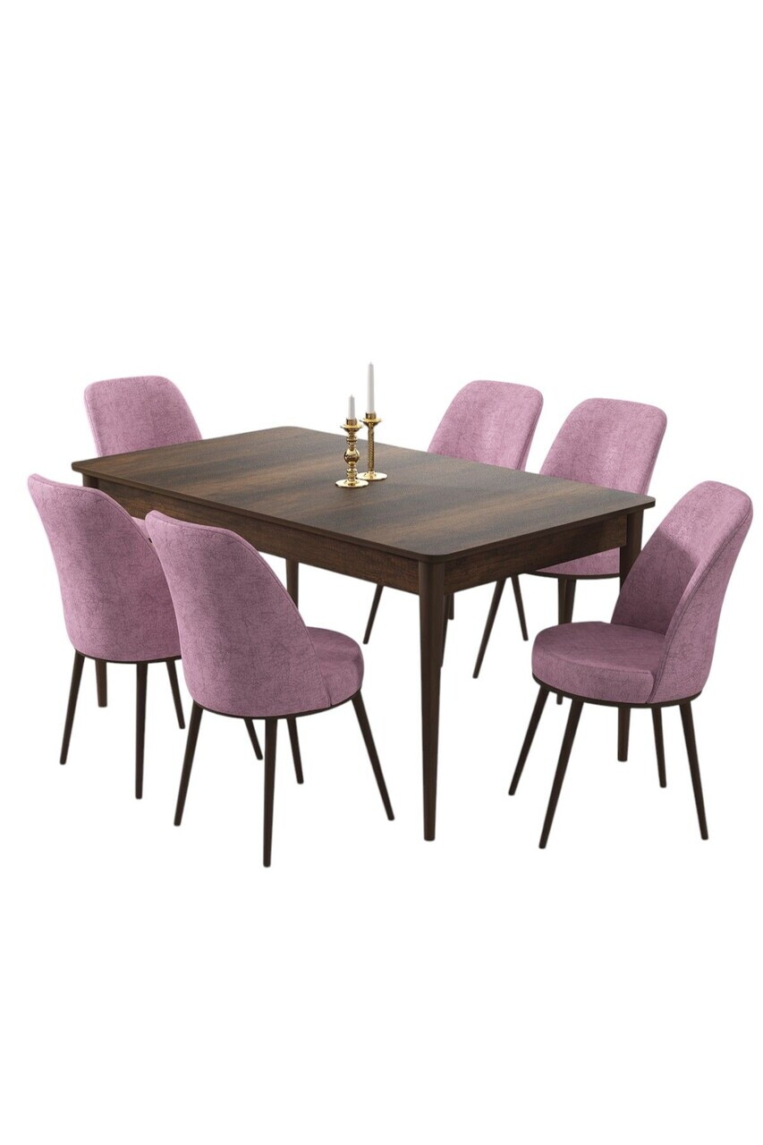 Set masa si scaune (7 piese), Hanah Home, Pir, Model baroc din lemn / Roz — imaginea 2