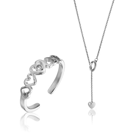 Set lantisor cu inel, Emily Westwood, Silver Jaycee, inox, argintiu