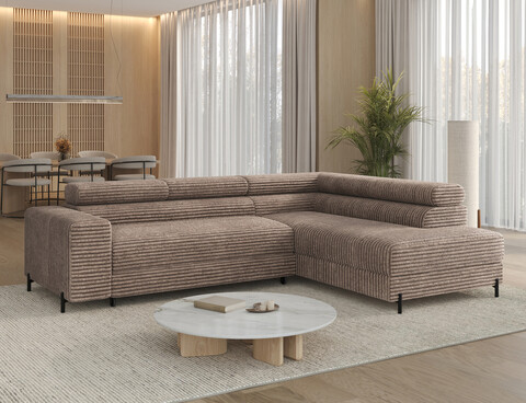 Coltar extensibil dreapta 5 locuri ELTAP, Colesio, 274x200x93 cm, lemn/poliester, maro deschis