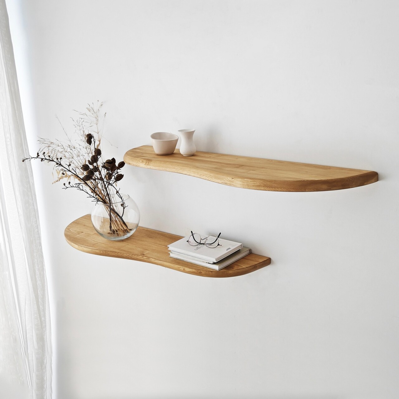 Raft de perete, Neostill, Wavy 2, Lemn masiv, Stejar - 1 | YEO