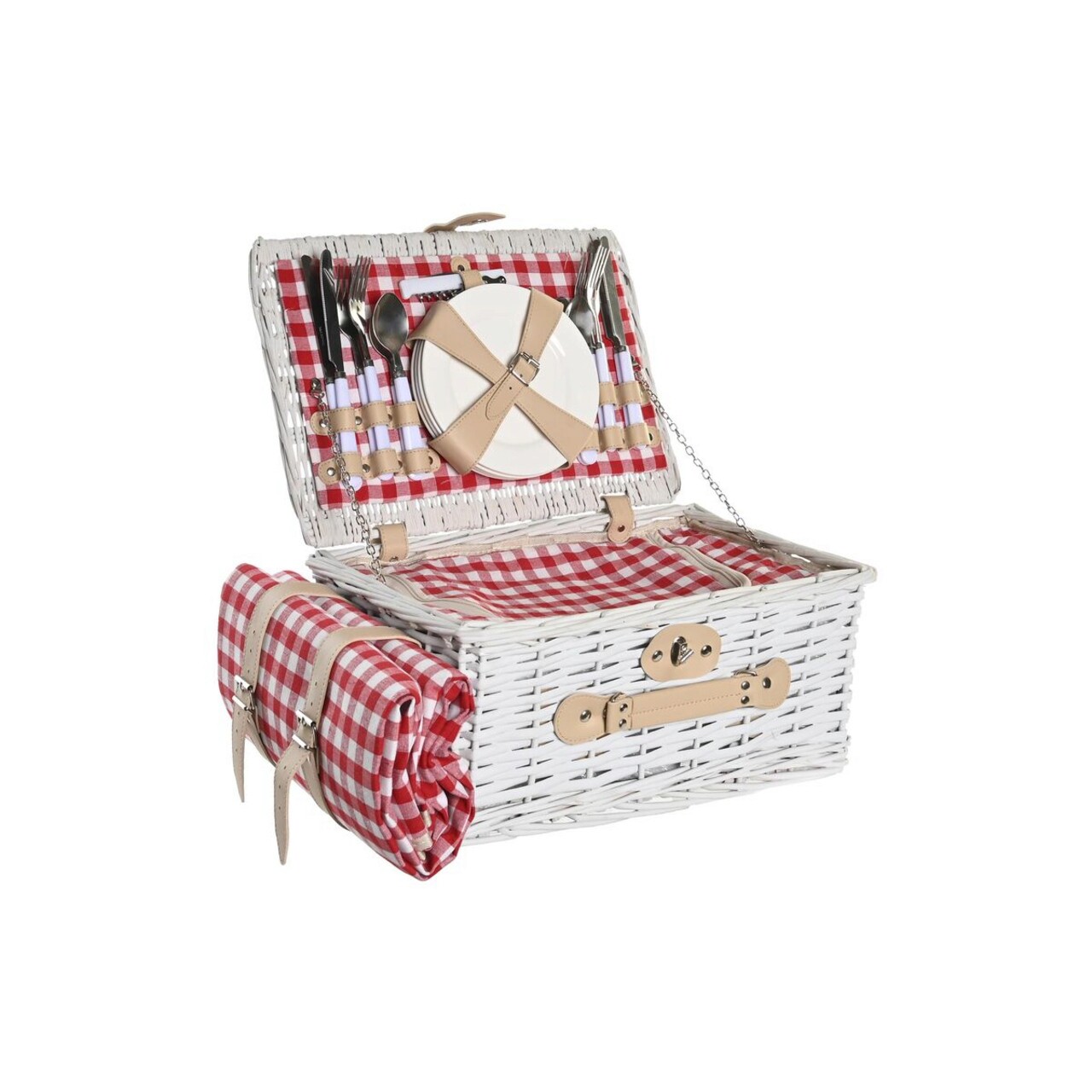 Cos De Picnic Pentru 4 Persoane, DKD Home Decor, 40 X 28 X 20 Cm, Rachita, Rosu/alb