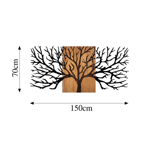 Decoratiune de perete, Tree, 50% lemn/50% metal, Dimensiune: 150 x 3 x 70 cm, Nuc negru