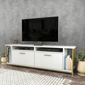 Comoda TV, Retricy, Omar, 160x35x50.8 cm, PAL, Alb/Auriu