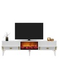 Comoda TV, Olivia, Doruk Fireplace, 150x44.6x29.6 cm, PAL , Alb/Auriu