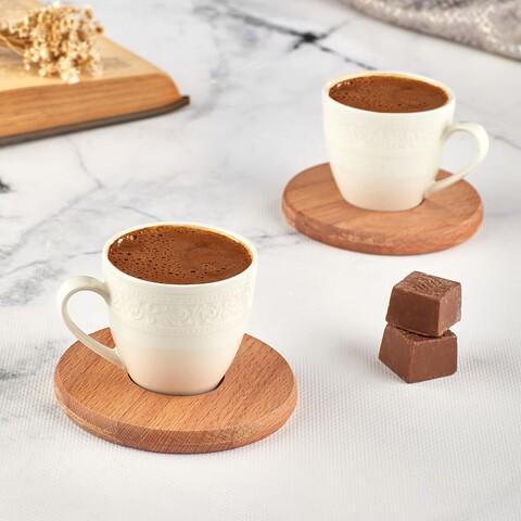 Set 2 cesti de cafea UP00713, Forsberg, ceramica/lemn Forsberg