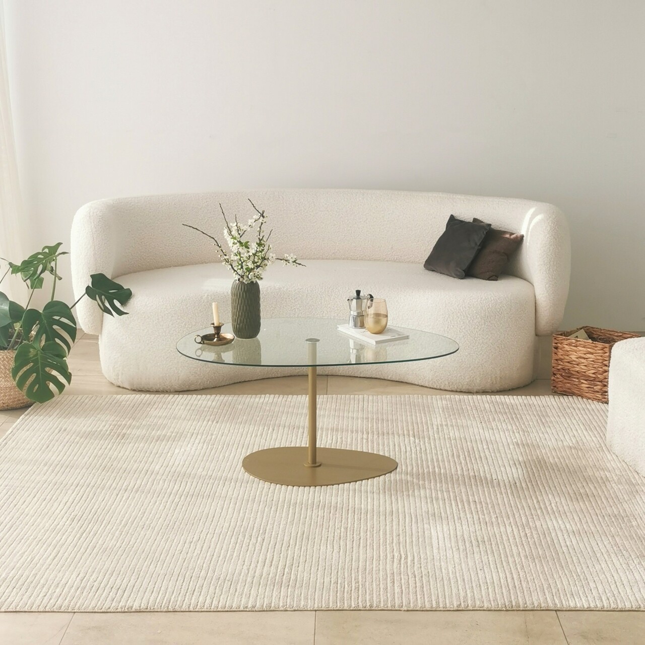 Masuta de cafea, Neostill, Porto, 90x40x60 cm, Sticla temperata, Transparent/Auriu - 1 | YEO