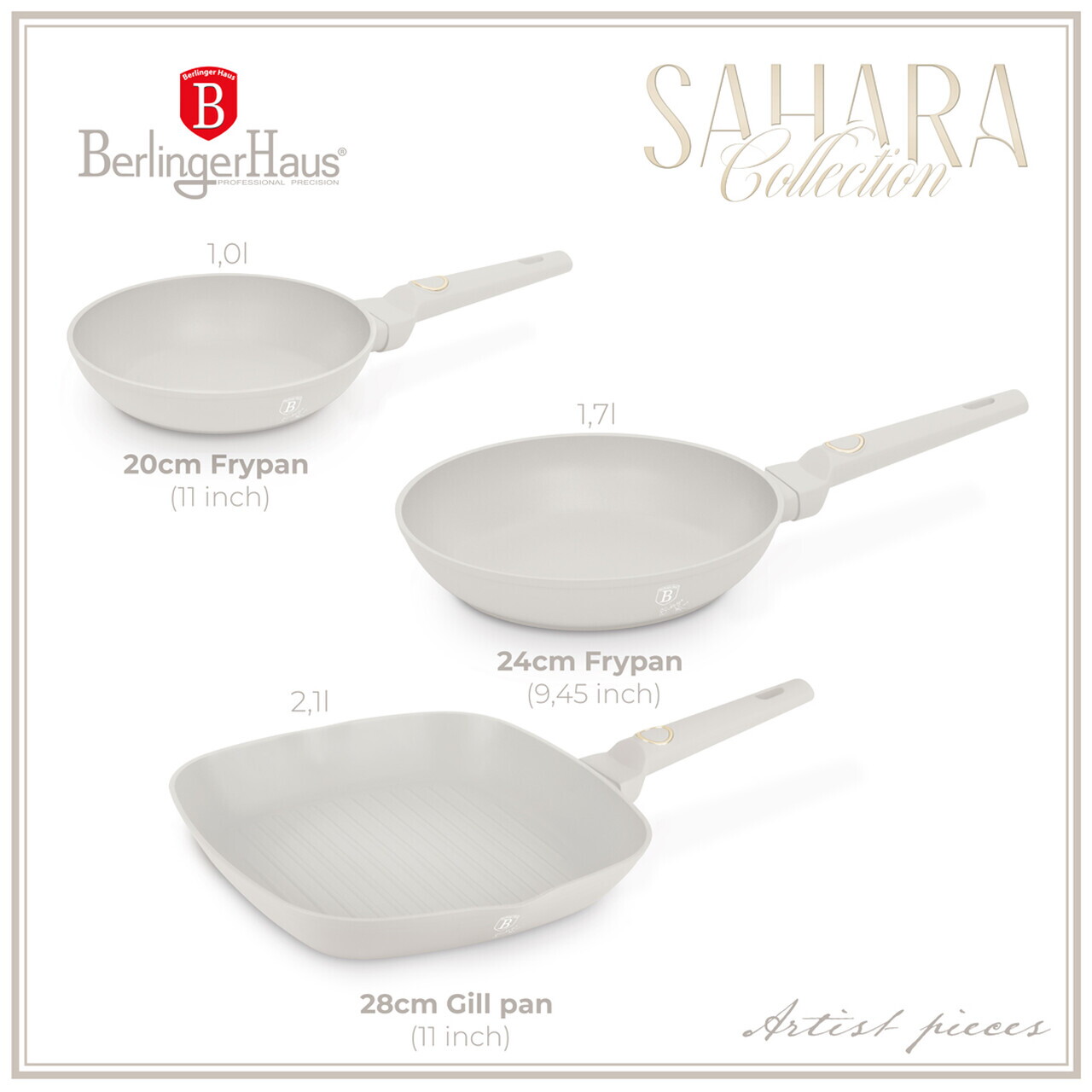 Set 3 tigai Berlinger Haus, Sahara, 20/24/28 cm, aluminiu forjat, crem mat - imagine 9