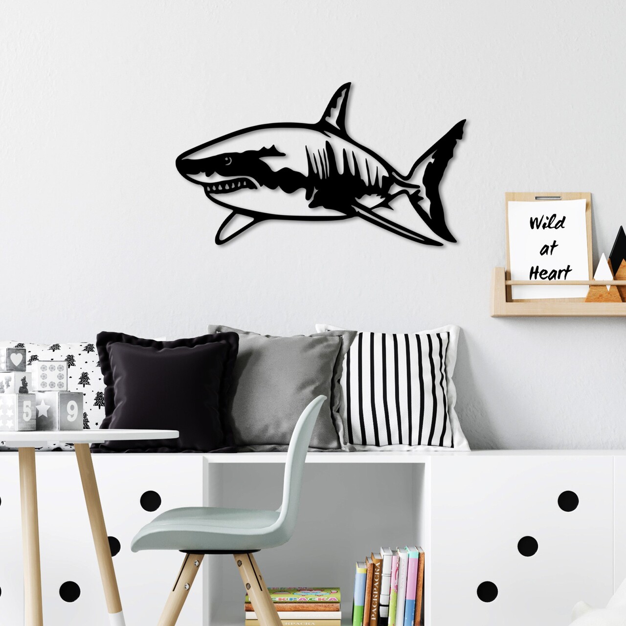 Decoratiune de perete, Shark, 70 x 36 cm, Negru - view 3