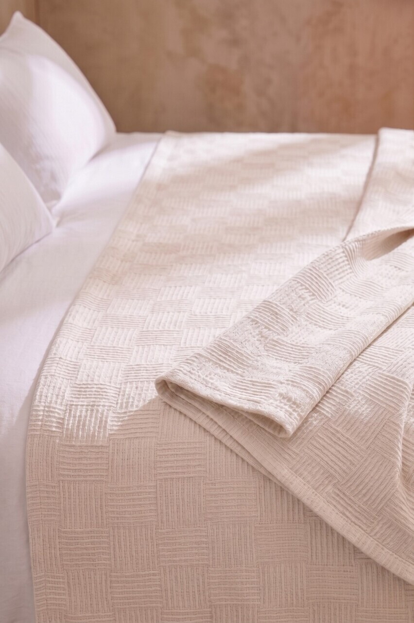 Cuvertura pique dubla, L'essentiel Maison, Checked, Alb — imaginea 2