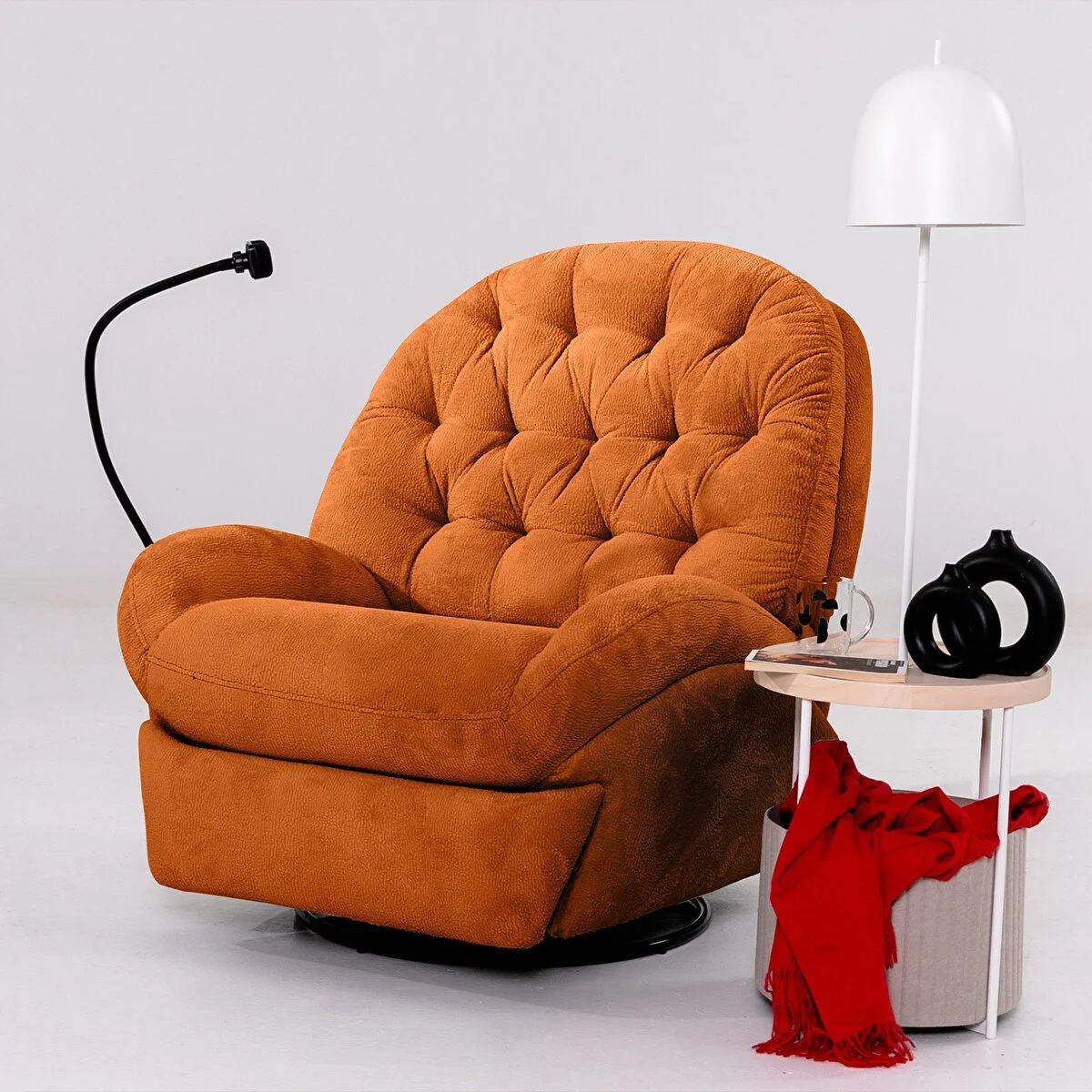 Fotoliu cu recliner, Atelier del Sofa, 752EST1510, Frame: 70% HORNBEAM/30% MELAMINE COATED CHIPBOARD, Caramiziu