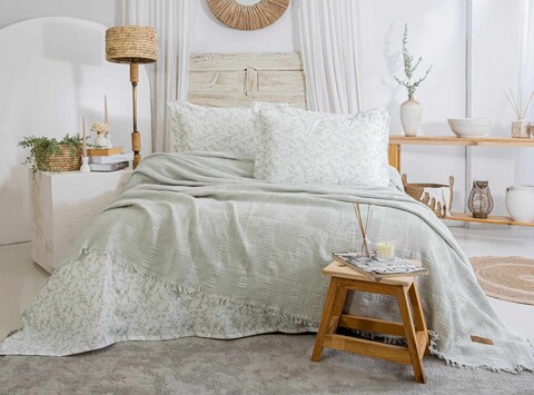 Set cuvertura de pat dubla 3 piese, L'essentiel Maison, Pamela, Gri deschis