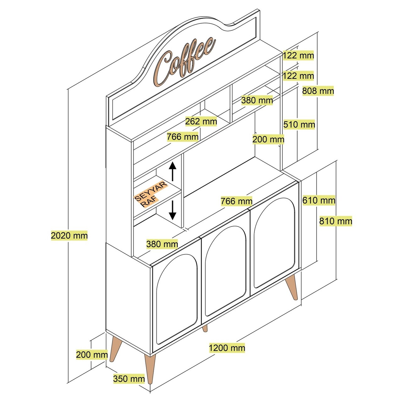 Dulap de bar pentru cafea, Hommy Craft, Lyon 120, 120x202x35 cm, PAL, Atlas / Nuc