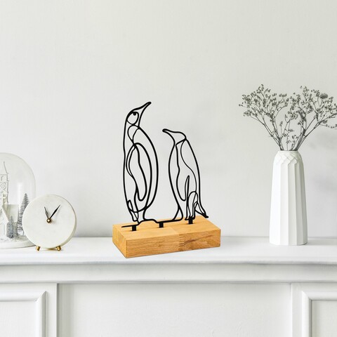 Decoratiune, Pingu, 26x8x17 cm, Metal, Lemn/Negru