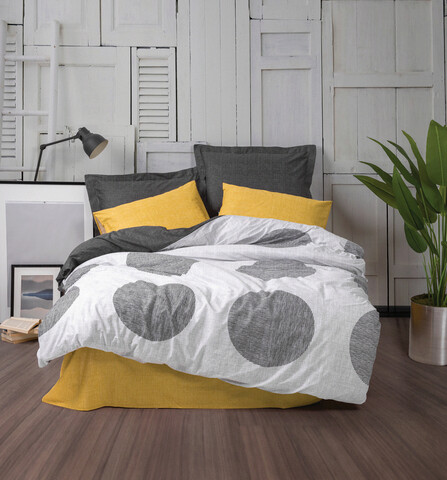 Lenjerie de pat dubla super king (eu) (it), dappled - yellow, cotton box, bumbac ranforce